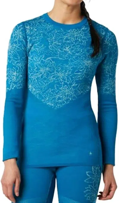 Smartwool Women's Intraknit Merino Pattern Top In Ocean Abyss/wave Blue Floral Scape