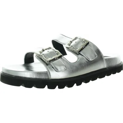Smash Kaia Womens Faux Leather Flat Slide Sandals In Silver