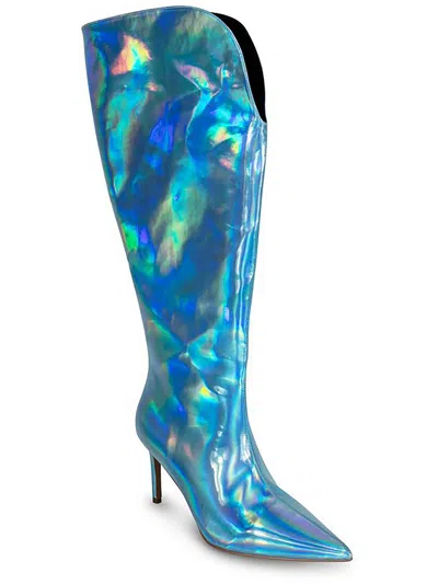 Smash Kay Womens Faux Leather Cushioned Footbed Knee-high Boots In Blue