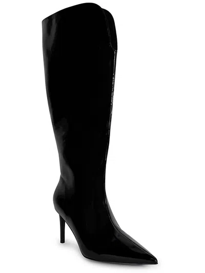 Smash Kay Womens Patent Leather Extra Wide Calf Knee-high Boots In Black