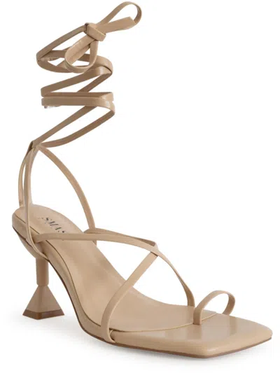 Smash Mona Womens Faux Leather Ankle Strap Heels In Beige