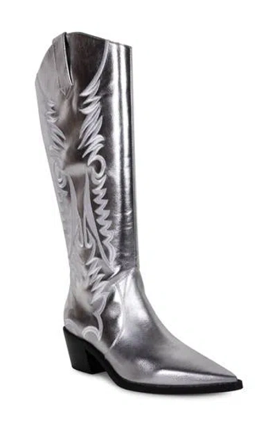 Smash Shoes Gigi Faux Leather Western Boot In Metallic Silver