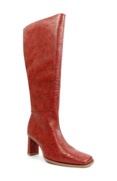 Smash Shoes Mckenzie Faux Leather Knee High Boot In Red