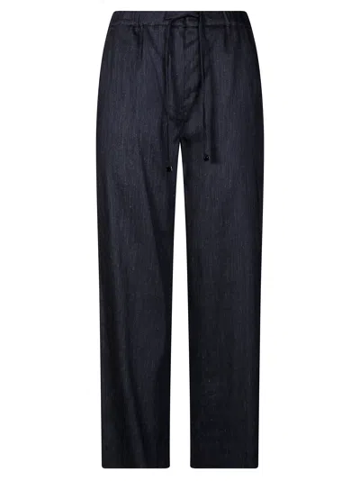 S'max Mara Aris Pantalone Denim Coulisse Lino In Blue