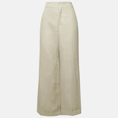 Pre-owned S'max Mara Beige Linen Wide-leg Trousers L In Transparent