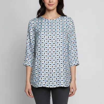Pre-owned S'max Mara Blue Geometric Print Sateen Round Neck Blouse M