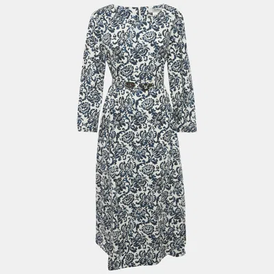 Pre-owned S'max Mara Blue Printed Cotton Belted Long Dress Xl