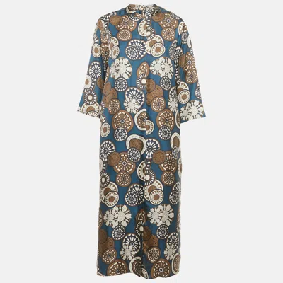Pre-owned S'max Mara Blue Printed Silk Timesilk Midi Dress M