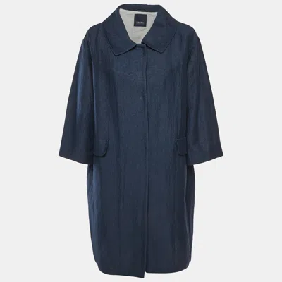 Pre-owned S'max Mara Blue Textured Cotton And Silk Blend Coat M
