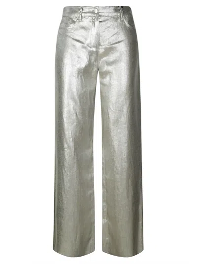 S'max Mara Malika Pantalone Lino Argento In Silver