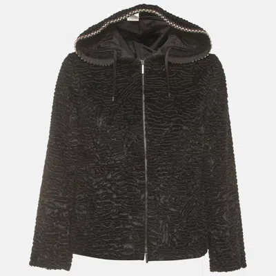 Pre-owned S'max Mara 's Max Mara Black Crystal Embellished Textured Fur Hooded Jacket S