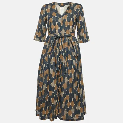Pre-owned S'max Mara 's Max Mara Blue/beige Pesche Print Cotton Midi Dress M