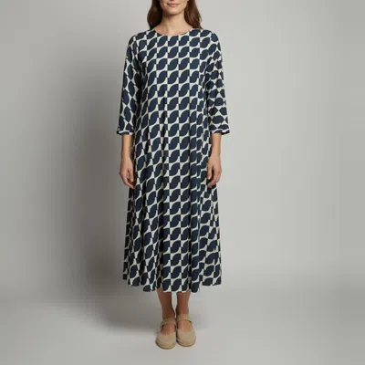 Pre-owned S'max Mara 's Max Mara Navy Blue Echo Print Cotton Midi Dress M
