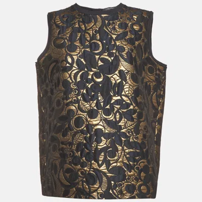 Pre-owned S'max Mara Navy/gold Floral Jacquard Sleeveless Tunic Top L In Navy Blue