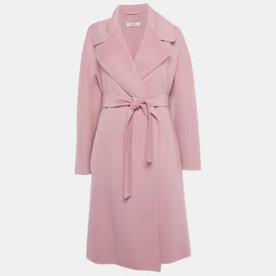Pre-owned S'max Mara Pink Wool Open Front Belted Coat L