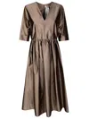 S'max Mara Viola Abito Organza Scollo A V Centrale In Brown