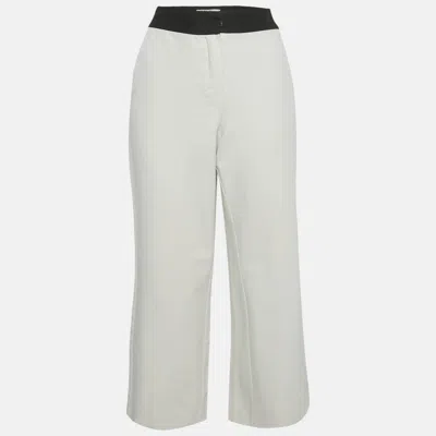 Pre-owned S'max Mara White Cotton Blend Contrast Waist Detail Cropped Pants M