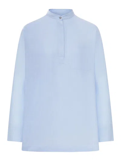 Smaxmara Cantico Shirt In Pure Linen In Blue