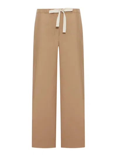 Smaxmara Cotton Drawstring Trousers In Nude & Neutrals