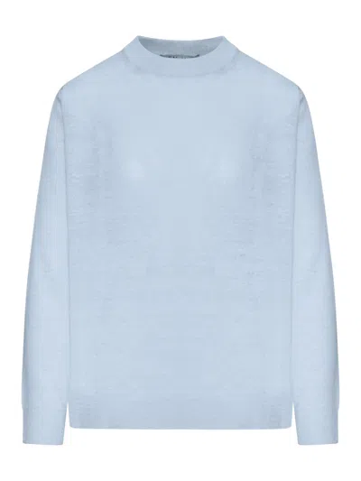 Smaxmara Crew Neck Sweater In Linen Yarn In Blue