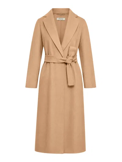 Smaxmara Esturia Midi Coat In Wool Drap In Nude & Neutrals