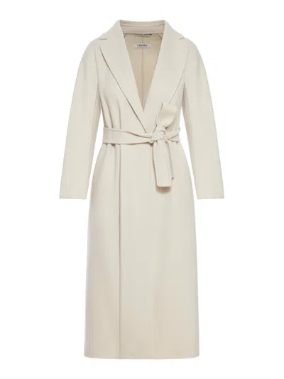 Smaxmara Esturia Midi Coat In Wool Drap In Nude & Neutrals