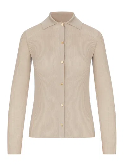 Smaxmara Fitted Cardigan In Wool Yarn In Nude & Neutrals
