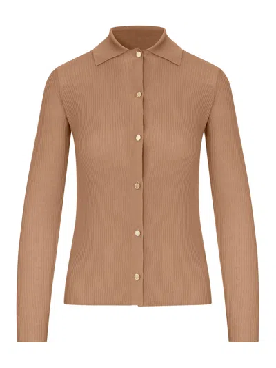 Smaxmara Fitted Cardigan In Wool Yarn In Nude & Neutrals