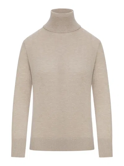 Smaxmara Knit Turtleneck Sweater With Patches On The Elbows In Nude & Neutrals
