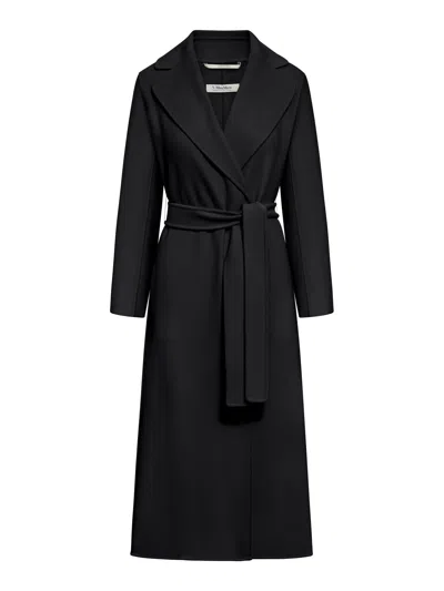 Smaxmara Poldo Robe Coat In Wool Drap In Black