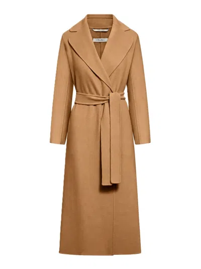 Smaxmara Poldo Robe Coat In Wool Drap In Nude & Neutrals