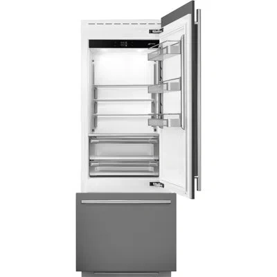 Smeg 30" Bottom-mount Refrigerator, Auto Ice Maker, Dual Evaporators And Inverter Compressors, Tft Touch  In Silver;white