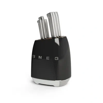 Smeg 7 Piece Kitchen Knife Set With Block In Black