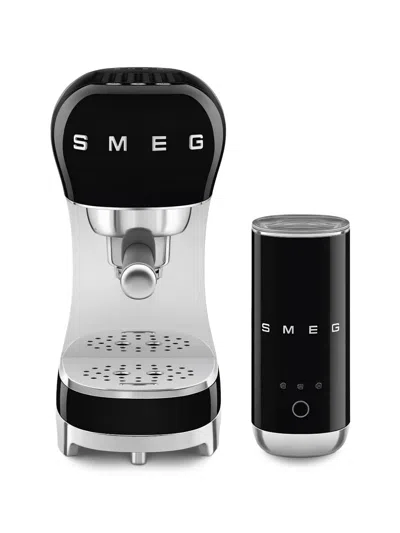 Smeg Anni 50 Espresso Machine And Milk Frother (33cm X 14.9cm X 32.9cm) In Black