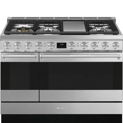 Smeg Professional Range, 48", Dual Fuel, Stainless Steel In Black