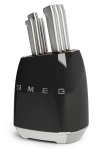 Smeg Stainless Steel 6-piece Knife Block Set In Black