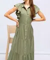 Smf Button-down Tiered Maxi Dress In Sage In Multi