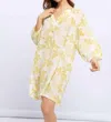 Smf Floral V-neck Tunic Dress In Yellow/white In Multi