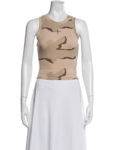 Pre-owned Smfk Camouflage Print Crew Neck Top In Neutrals