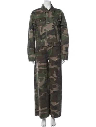 Pre-owned Smfk Camouflage Print Distressed Accents Pant Set In Green