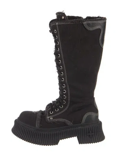 Pre-owned Smfk Canvas Lace-up Boots In Black