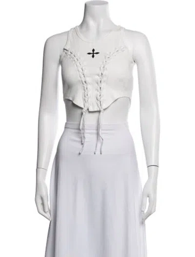 Pre-owned Smfk Crew Neck Sleeveless Crop Top In White