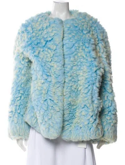 Pre-owned Smfk Printed Faux Fur Jacket In Blue