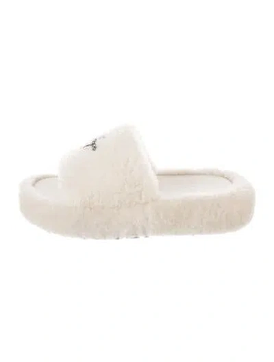 Pre-owned Smfk Shearling Slides In Neutrals