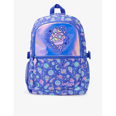 Smiggle Girls Purple Kids Epic Adventures Classic Woven Backpack In Blue