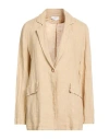Smiling London Woman Blazer Sand Size M Linen In Brown