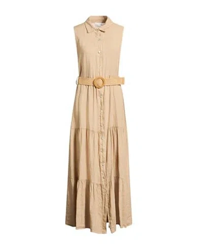 Smiling London Woman Maxi Dress Beige Size M Linen In Neutral