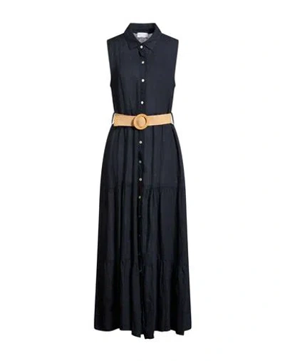Smiling London Woman Maxi Dress Navy Size M Linen In Blue