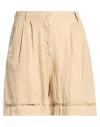Smiling London Woman Shorts & Bermuda Shorts Beige Size M Linen In Brown
