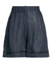Smiling London Woman Shorts & Bermuda Shorts Midnight Blue Size M Linen In Blue
